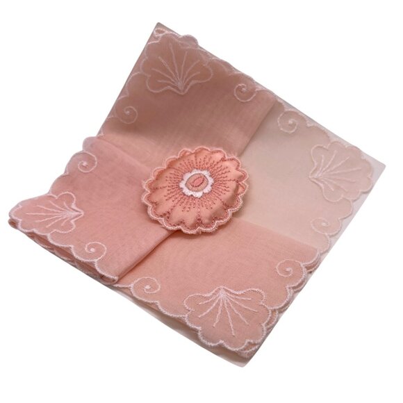 Vintage Swiss Embroidered Handkerchief Scented Sachet Set 100% Cotton Peach READ - Picture 11 of 12